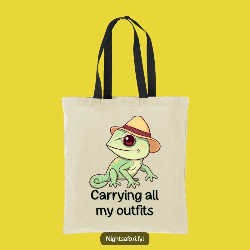 Funny Chameleon Safari Hat Tote Bag Eco-Friendly Gift For Colorful Personalities