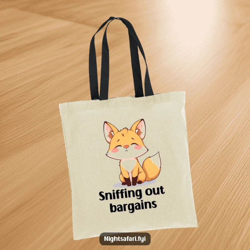 Funny fox with a glowing nose on this tote bag, perfect for carrying night essentials with magical flair.