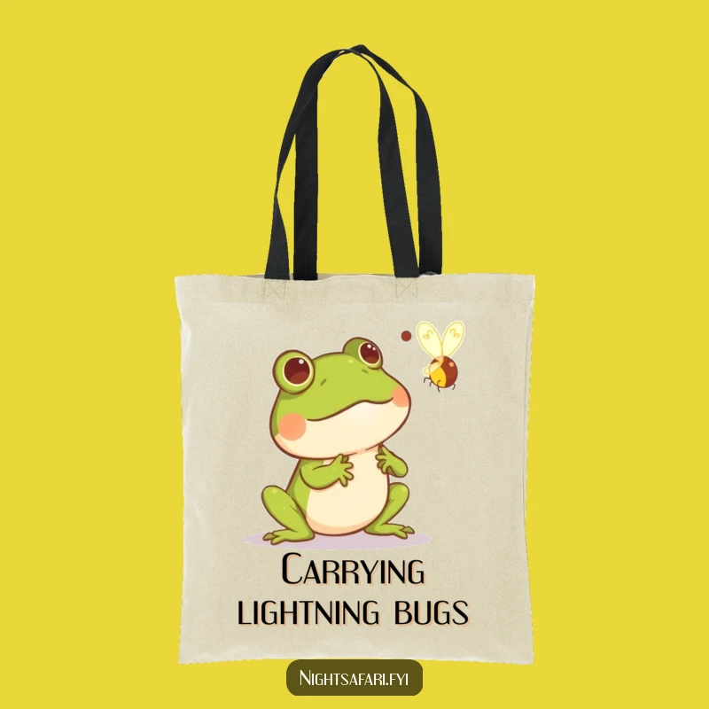 Funny Frog Startled Tote Bag: Comical Firefly Chase Carry-All Gift