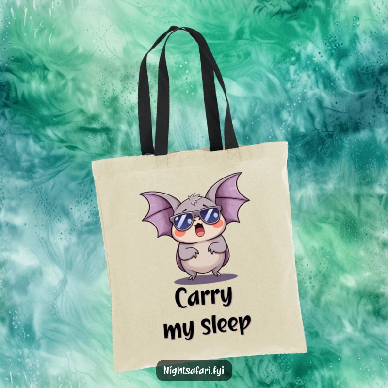 Funny Bat Tote Bag: A sleepy bat with sunglasses yawns, ready to carry anything with relaxed, humorous style.