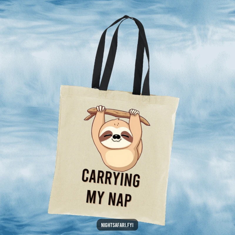 Funny Sloth Wink Tote Bag: A sleepy sloth hanging upside down winking, ideal for a funny gift.